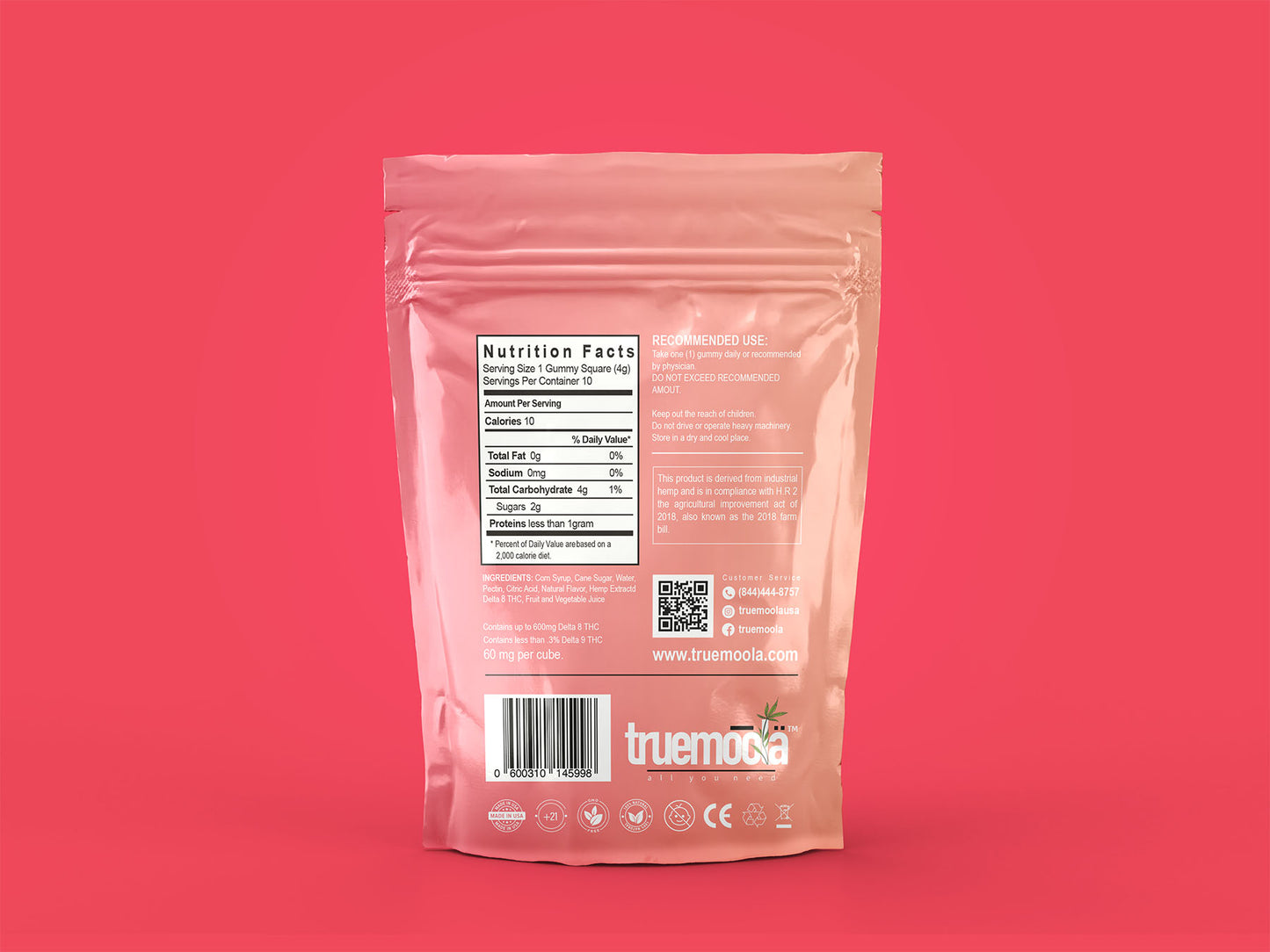 Truemoola 600mg D8 Fun Cube Vegan Gummies - Strawberry Ice Cream