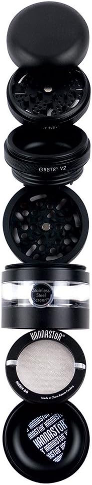 Kannastor Grinder 2.5 w/ Clear See Through Glass, Stainless Steal Resin Collector Mesh Catcher - Black