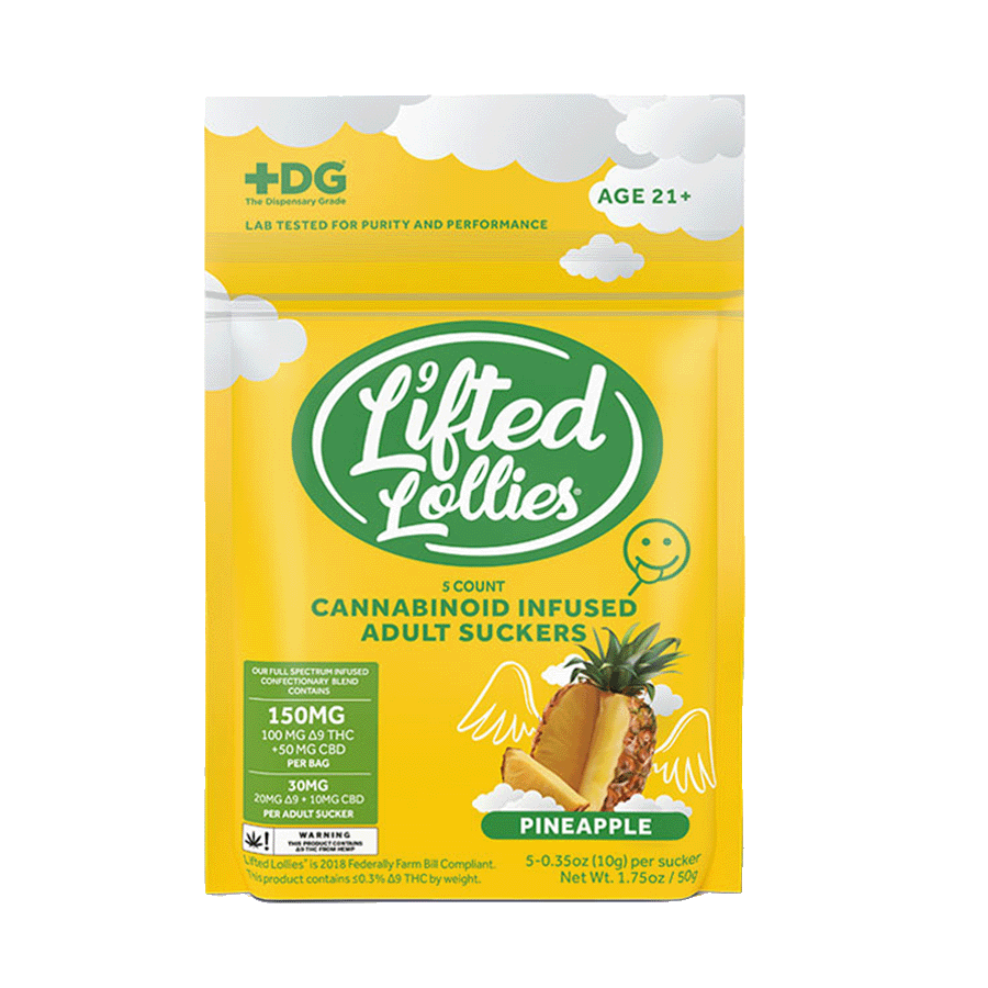Lifted Lollies D9 20mg THC, 10mg CBD, 5 Pack Pineapple