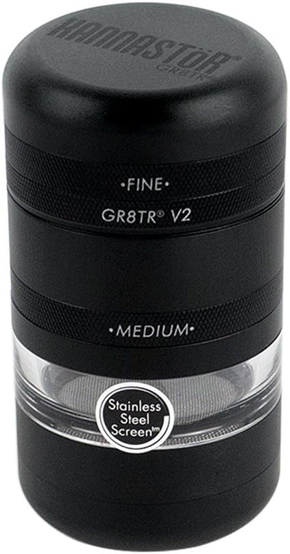 Kannastor Grinder 2.5 w/ Clear See Through Glass, Stainless Steal Resin Collector Mesh Catcher - Black