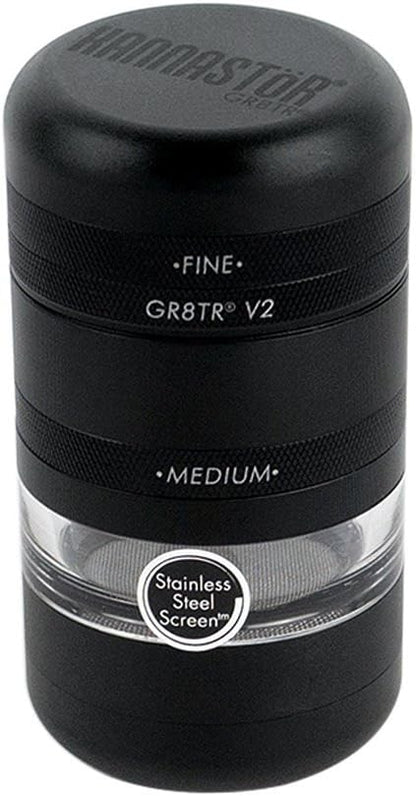 Kannastor Grinder 2.5 w/ Clear See Through Glass, Stainless Steal Resin Collector Mesh Catcher - Black