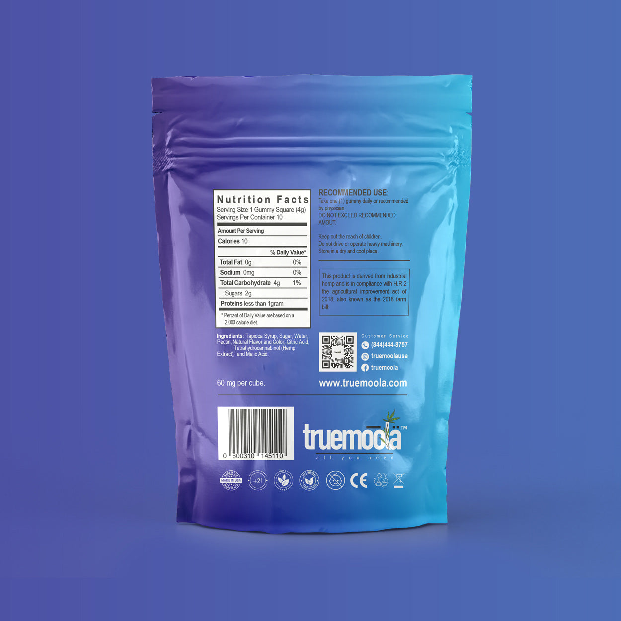 Truemoola Fun Cube Vegan D8 600mg Gummies  - Blueberry Lemonade