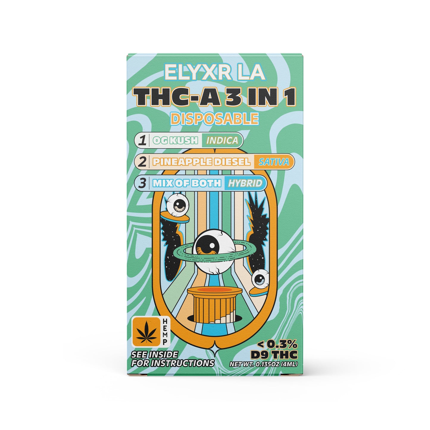 Elyxr LA THC-A 3 in 1 Disposable 4G- Split of OG Kush (I) and Pineapple Diesel (S), Mix of Both (H)