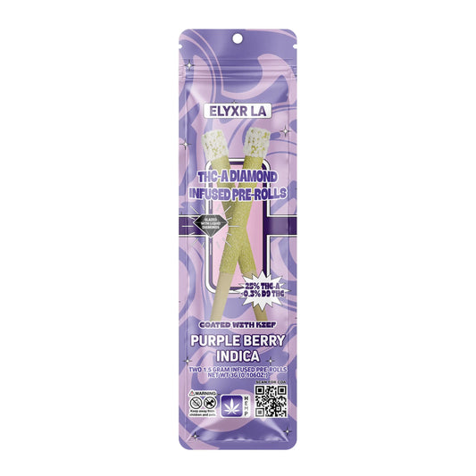 Elyxr LA THC-A 1.5G Keef Coated, Diamond Tip Pre-Roll- Purple Berry (I)