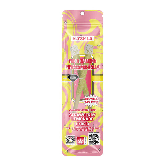 Elyxr LA THC-A 1.5G Keef Coated, Diamond Tip Pre-Roll- Strawberry Lemondae (H)