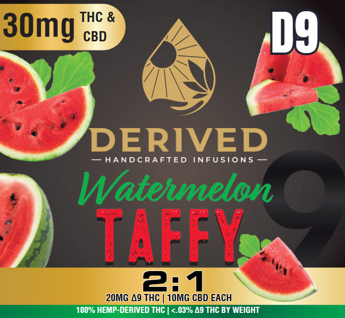 Derived Taffy THC 30mg |THC:CBD 2:1 - Watermelon
