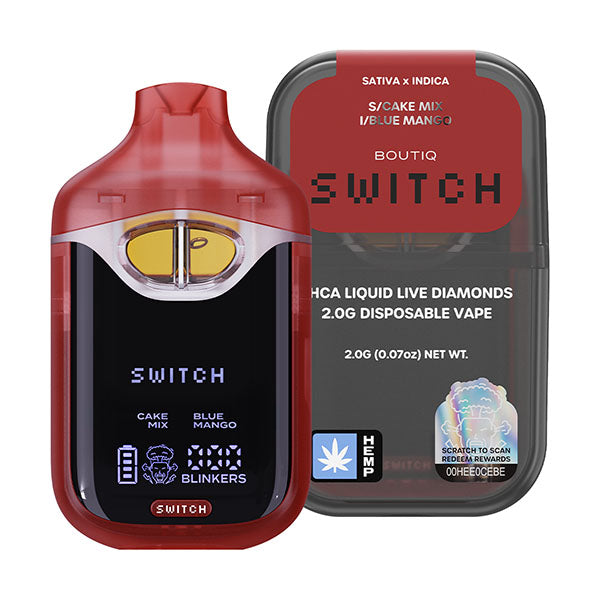 Boutiq Switch THC-A 2G Liquid Live Diamonds Disposable Vape- (S) Cake Mix and (I) Blue Mango