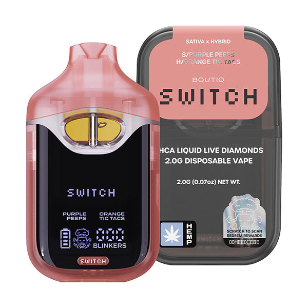 Boutiq Switch THC-A 2G Liquid Live Diamonds Disposable Vape- (S) Purple Peeps and (H) Orange Tic Tacs